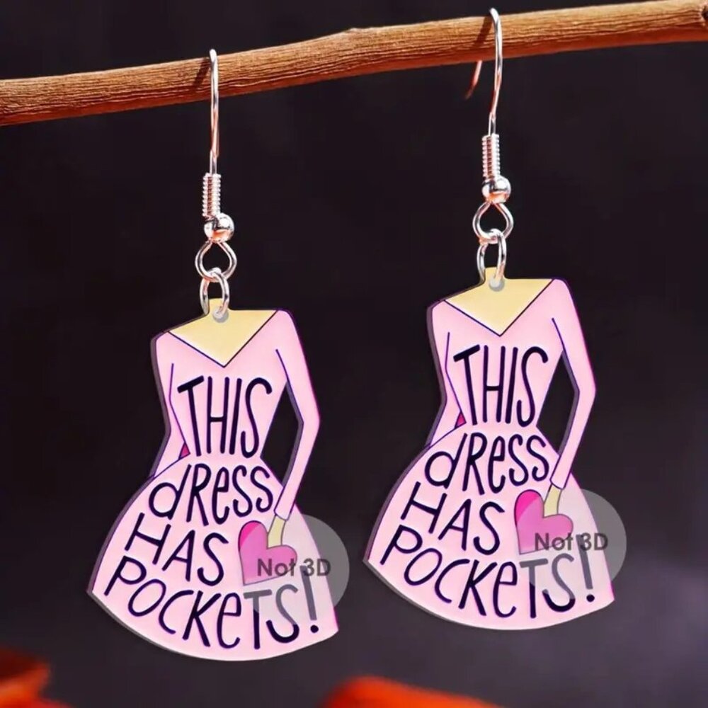 MJ Jewelry "This Dress Has Pockets"Pink Statement 2D Drop Earrings